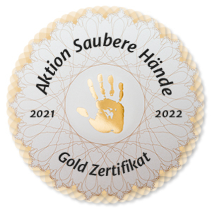 Emblem Gold-Zertifikat Aktion Saubere Hände 2021-22